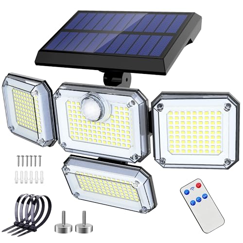 センサーライト 屋外 ソーラー 人感 【マグネット・穴開け不要・SOS点滅モード】333LED 3000ルーメン 360°角度調整 2400mAh大容量バッテリー ソーラーライト 屋外 防水 4面発光 IP65防水 防犯ライト 自動点灯/消灯 ガーデン/壁掛け/庭先/表玄関/駐車場/停電時適用 地震/津波/台風/防災に対応の商品画像（Amazon）