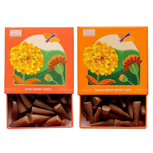 Image of Natural Incense Fragrance Rose and Sandalwood Dhoop Cones with Holder (80 pcs) | Havan for Pooja, Home & Festivals I Natural Guggal /Loban Original |Pack of 2 (40 Cones /Pack)
