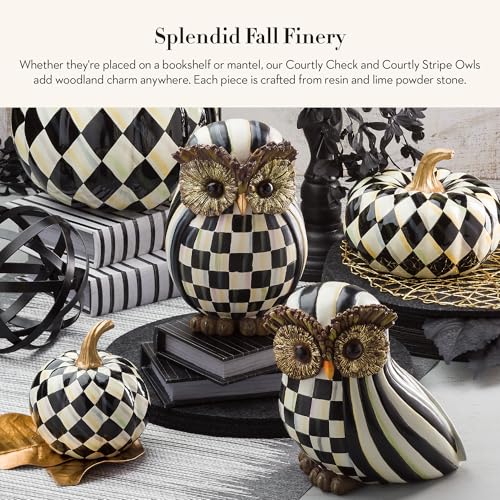 Image of MACKENZIE-CHILDS Owl Set, Black-and-White Courtly Check and Courtly Stripe