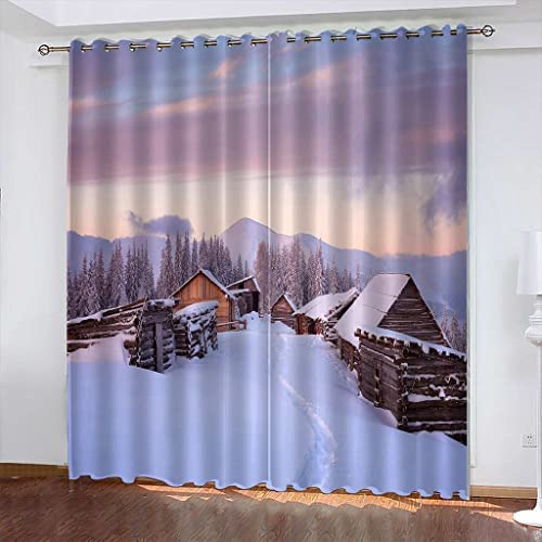 Rideaux Occultants 3D Montagnes Enneigées - 2 Panneaux 85x200 Cm, Isolation Thermique Et Phonique, œillets, Polyester
