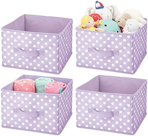 mDesign Fabric Bin for Cube Organizer - Foldable Storage Cube - Collapsible Closet Storage - Cloth Bin Box for Child/Kids Bedroom, Nursery, Toy Room - Polka Dot Print - 4 Pack - Light Purple/White