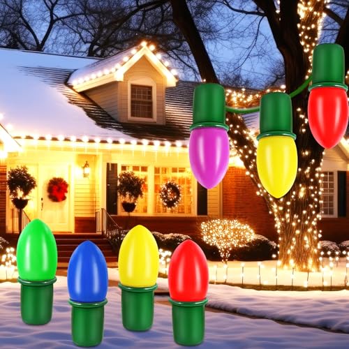 Leyndo 5 Pcs 47.2 Inch Giant Inflatable Christmas Light Bulbs Outdoor Xmas Jumbo Inflatable Ornaments Balls Large Blow up Bulb Yard Decorations for Outdoor Indoor Home Garden Lawn Party
