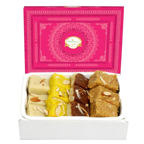 Ghasitaram Gifts Indian Sweets - Sugar Free Assorted Mawa Barfis (200 GMS)