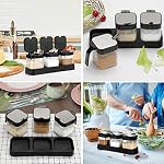 Mlici Condiment Jar Spice Container Set of 3 with Lids & Spoons, 255ml Clear Glass Condiment Canisters Pots Seasoning Box, Salt Container Sugar Bowl for Kitchen, Counter, Food Storage (Black)
