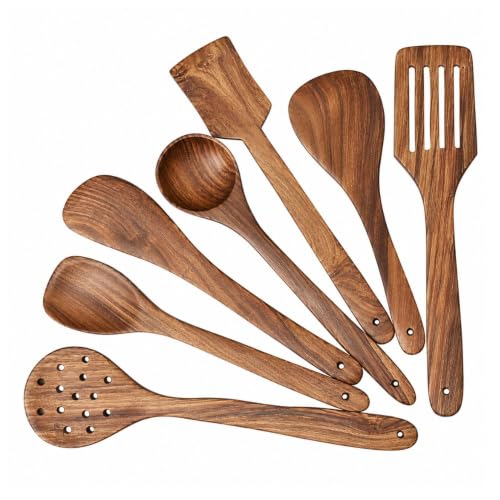 Decorlay Natural Wooden Spoon Set for Cooking Includes Frying Ser...