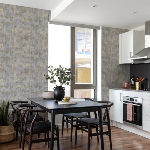 Simon&Siff Textured Wallpaper Distressed Concrete Wallpaper 17.3inx19.68ft White/Gold/Gray Metallic Modern Wall Paper Non Woven Neutral for Bedroom Traditional Wall Paper Need Adhesive