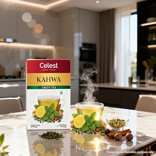 Image of Celest Kahwa Green Tea, 20 Tea Bags | Helps in Detox | Contains Desi Herbs & Spices
