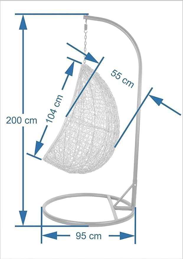 Image of Rattan Single Seater Swing Chair with Stand and Cushion Hammock Swing for Adult Outdoor Indoor Garden Living Room Balcony Relaxing Chair Jhula(White and Grey)