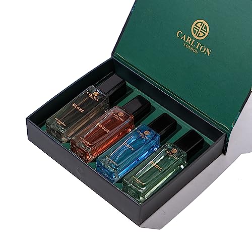 Carlton London Luxury Perfume Iconic Gift Set for Men Eau De Parfum 4X20 ML | Long Lasting Premium Fragrances | Defy | Rogue | Blaze | Runic | 80 ML | Woody Citrusy EDP Fragrance Scent | Best Gift for Men