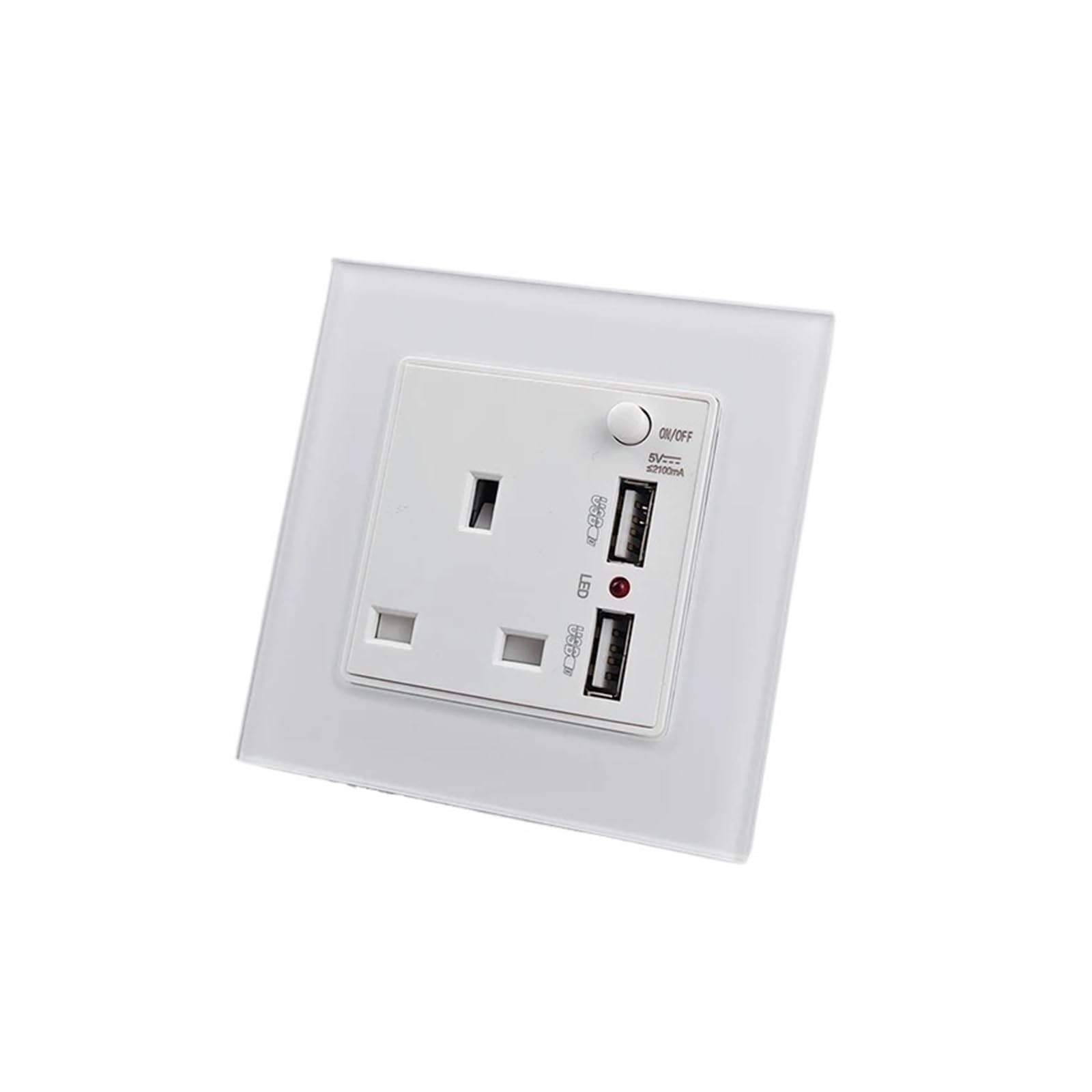 Prise de courant à Double commutation, Standard britannique, avec 2 Ports de chargement USB, verre trempé noir, taille 146x86mm(86 White UK 2USB)
