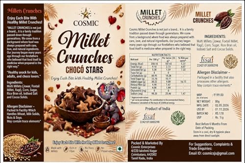 Image of Cosmic Millet Crunches Choco Stars | Healthy Multi Millet Snack for Kids & Adults | Chocolate Flavour | Crunchy Star-Shaped Snack | Rich in Fibre | 80g
