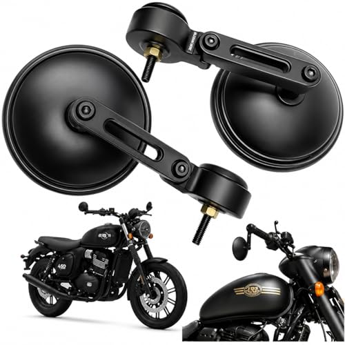 Image of Premium Handle Bar End Mirror compatibility for Jawa 42, Bobber, Classic, Yezdi Roadster, Scrambler, New Reborn Classic, Left and Right Side, Pair