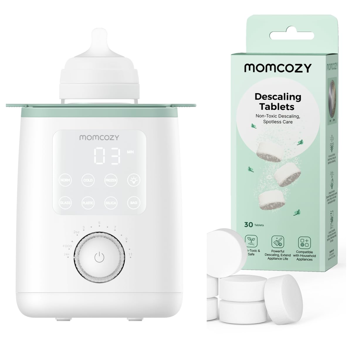 Momcozy Nutri-Flaschenwärmer Baby mit präziser Temperaturkontrolle & Nachtlicht & Entkalkungstab für Babyproduct wie Milchpumpem, Flaschenwärmer, Bottle washer, Sterilisator für Babyflaschen usw.