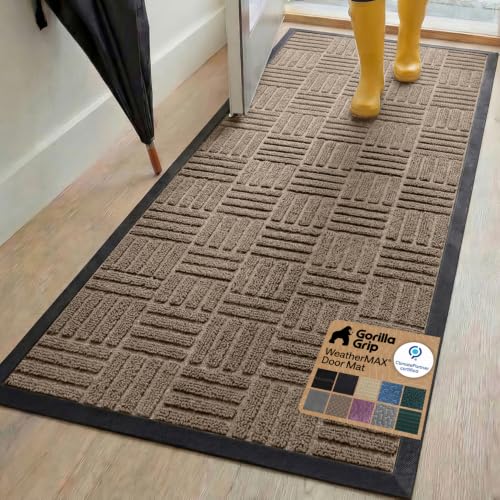 Image of GORILLA GRIP WeatherMAX Door Mat, Indoor Outdoor Use, 72x24, Beige Maze