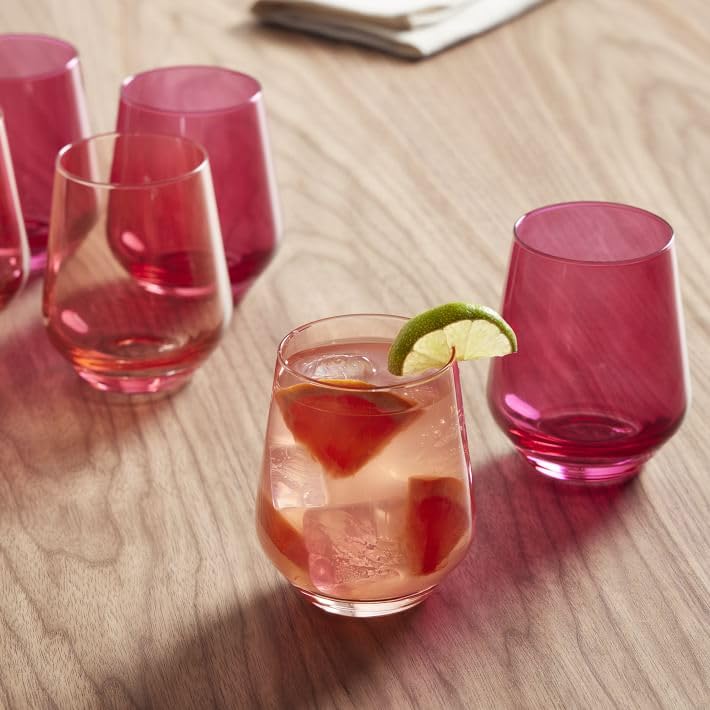 Image of Pink Water and Juice Glasses Drinking Glasses, Highball Lead-Free Glasses, Tumblers for Water, Juice, Beer, Cocktail and Mixed Drinks - Pieces, Transparent (TR-39, 2 Count)