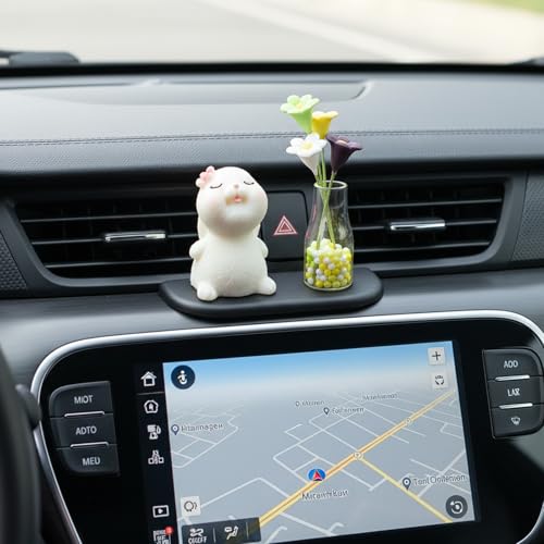 image for Bremorou Cute Bunny Daisy Flower Car Interior Dashboard Accessories De