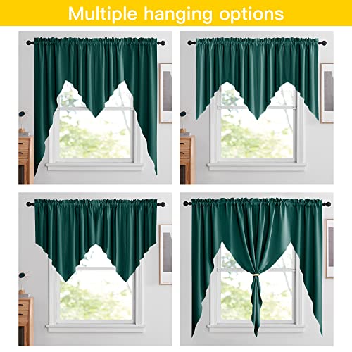 Nicetown Blackout Home Decor Tier Curtains - Tailored Scalloped Valance/Swags Window Decoration Topper Curtains For Living Room/Bow Window (2 Pcs, W36 X L63 Inches Each, Hunter Green) #TOP1