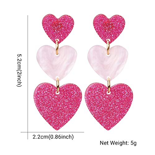 LEE&RO Heart Earrings Dangle Valentine's Day Earrings Pink Heart Earrings Red Heart Earrings Cute Love Dangling Heart Earrings for Women2