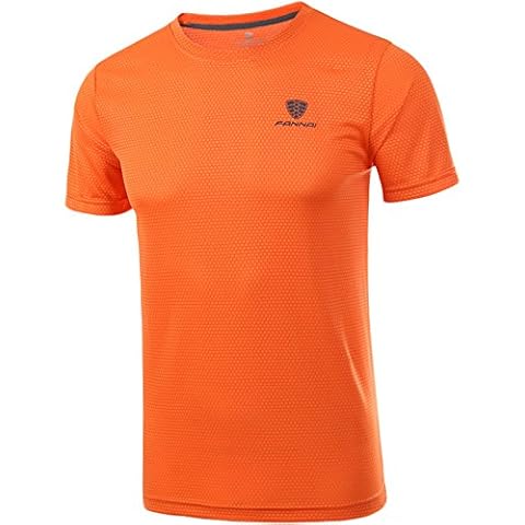 LEOCLOTHO Men's Sportswear T-Shirt Quick Dry Breathable Short Sleeve Training Fitness Running Gym Tee Tops Orange Cover