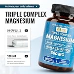 Triple Complex Magnesium 300mg | High Absorption Magnesium Glycinate, Citrate & Malate Supplement | Supports Muscle Function, Metabolism & Heart Health | Vegan, Non-GMO | 90 Capsules (Pack of 1)
