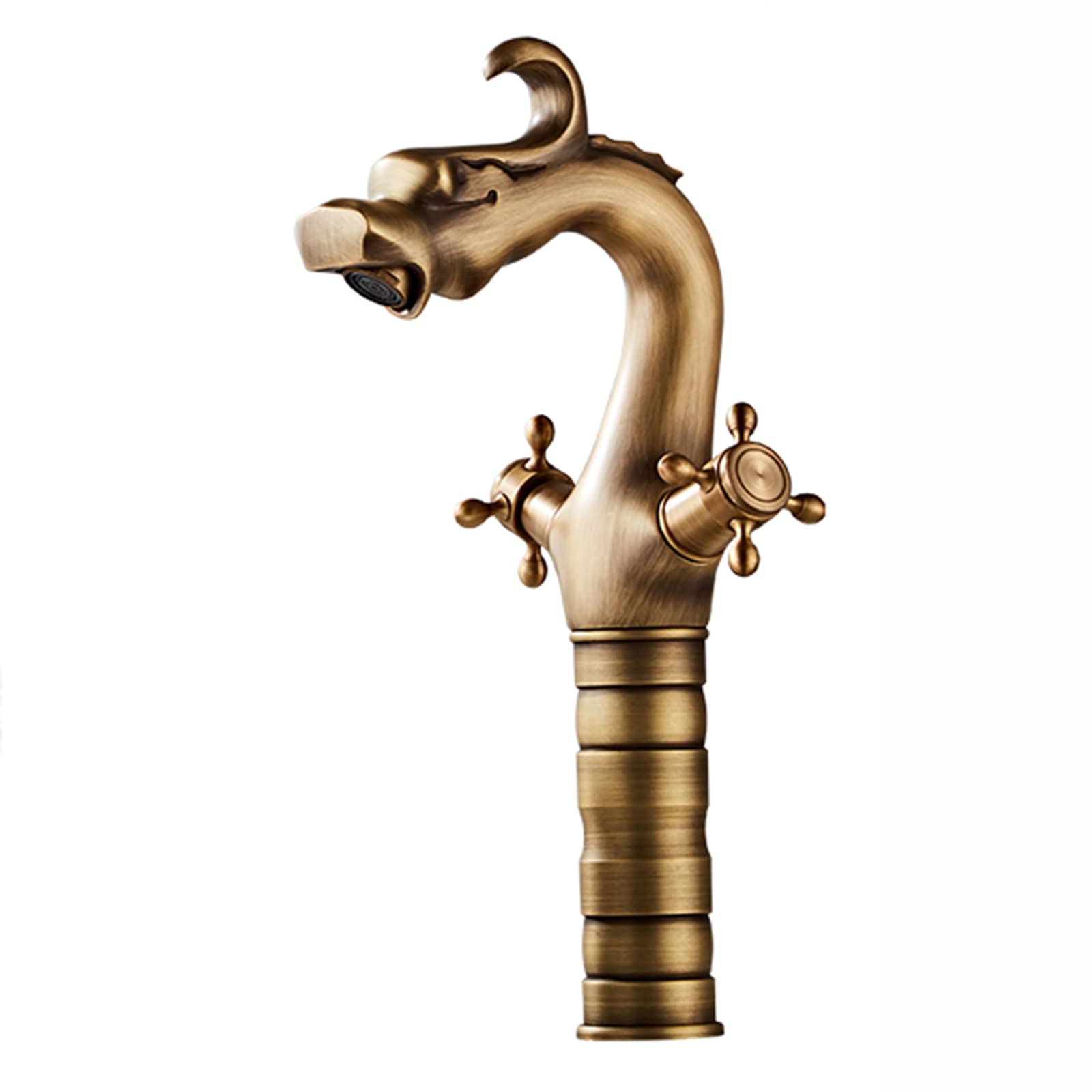 ZQFHSX Kitchen Sink Faucet, Single Hole Cold Hot Brass Faucet with Cross Knobs in and Black for Sink(B)