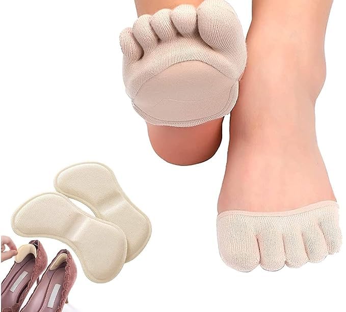 Five Finger Half Socks No Show Liner Socks Women's Half Toe Cover for High Heels Sandals Flats Boots Toe Topper Socks Invisible Non-slip with Heel Liner for Shoe Pack of 2-image-42