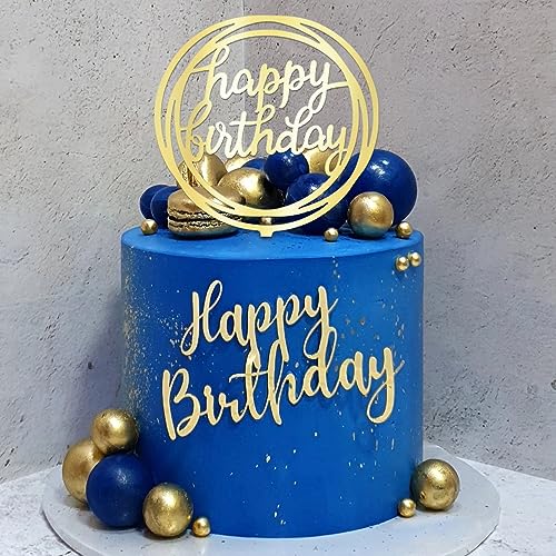 DRWATE Ball Cake Toppers Simplicity Blue Gold Ball Cake Toppers DIY Cake Insert Topper Foam Cake Balls Baking Decoration for Wedding Anniversary Birthday Baby Shower Party Supplies (Blue Gold)