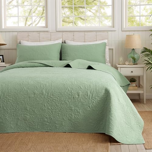 Brandream Queen Size Quilt Set Cotton Sage Green Quilts Cottage