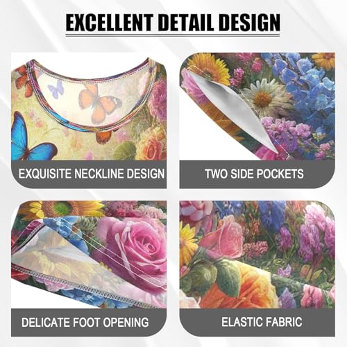 Butterflies Flowers Pajama Set Short Sleeve Summer Pajamas Sleepwear Nightwear Set Cotton 5Y4