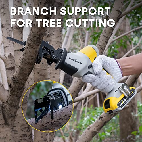 ENVENTOR 20V Cordless Brushless Reciprocating Saw, 0-3000 SPM Variable Speed, One Hand Saw Kit with 6 Saw Blades for Wood, Metal, PVC Cutting, 2.0AH Battery & Charger, Clamping Jaw Included - Thumbnail 2