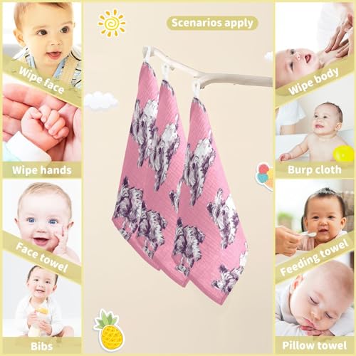 Image of Dog Pattern Pink Baby Washcloths - 5 Pack Muslin Cotton Face Towels for Baby Newborn Girls and Boys - Soft and Absorbent - 11.8 Inch