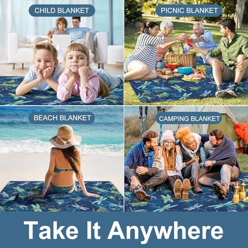 Tapis de pique-nique pliable libellule bleue couverture imperméable résistant chaleur - 6