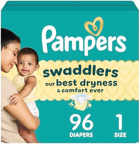 Pampers Swaddlers Diapers, Size 1 (8-14 lbs), 96 Count, Absorbent...