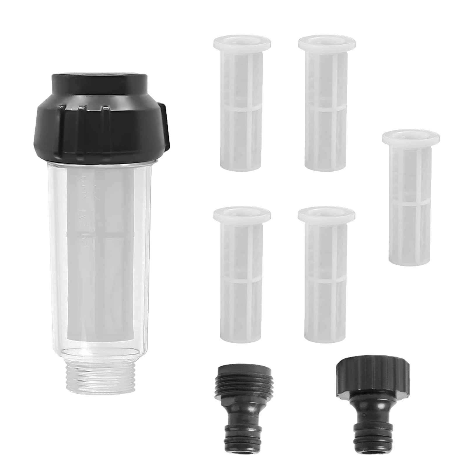 Filtro acqua per tubo da giardino e camper, kit da 3/4" con 5 inserti + 2 adattatori rapidi"}