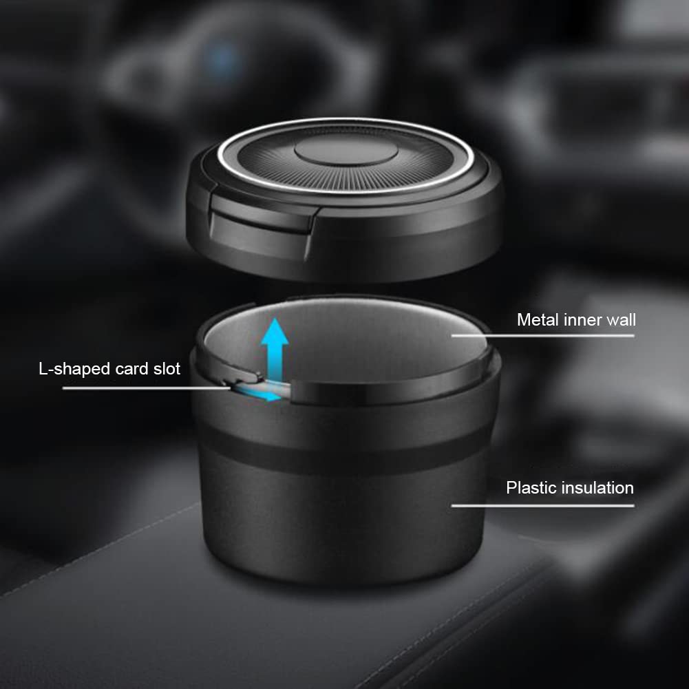 Car Ashtray with Lid,Portable Ashtray for Car,Mini Car Trash Can,Detachable Stainless Steel Smokeless Cylinder Cup Holder Ash Tray with Blue LED Light,Windproof for Home Use,Outdoor Travel, Orange