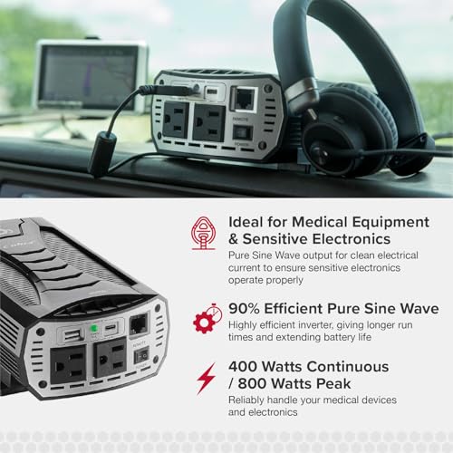 Image of Cobra PURE SINE 400W Power Inverter, Portable, 400 Watt Car Charger