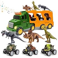 Lunoppy Dinosaur Toy Trucks with 3 Dino Cars & 3 Dino Figures, Sound Light Transport Carrier Truck Dinosaur Toys for Kids 3-5-7, Toddler Boy Toy for 3 4 5 6 7+ Year Old Boy Birthday Gifts Christmas