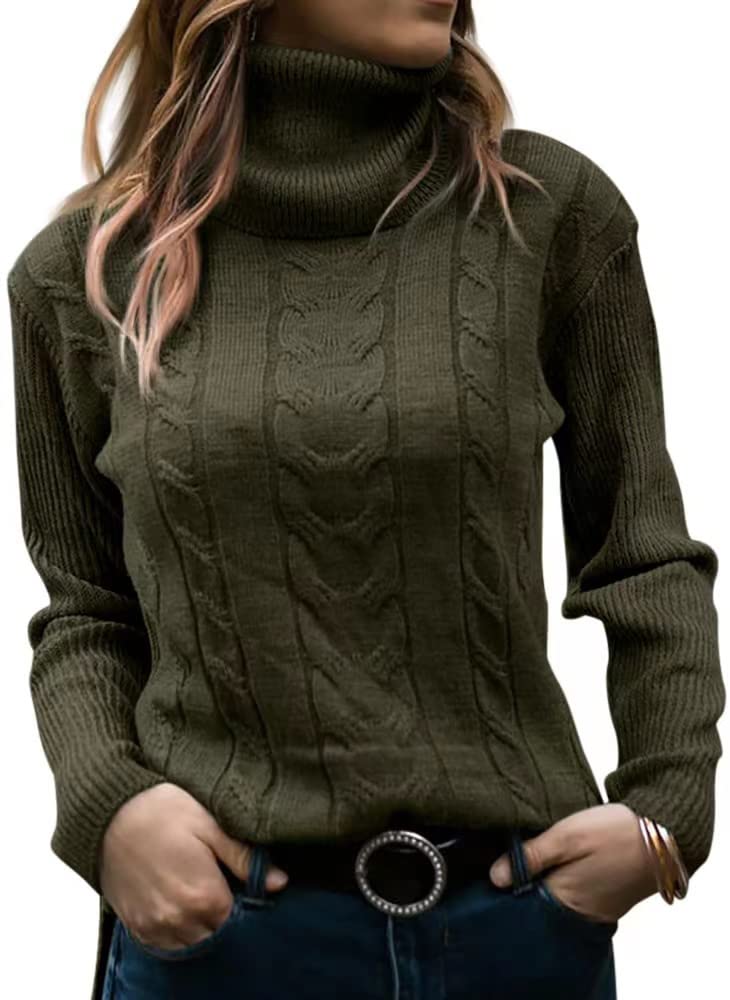 Maglione da donna a collo alto a trecce a maniche lunghe casual maglione maglioni