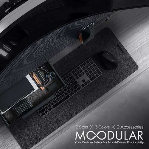 Image of ULTRARM Moodular Wooden Monitor Stand Desk Organizer, Large 45.6 inch Black | Customizable Organized Workspace, Aluminum Slide Rails, 10 Add-Ons Sold Separately: Storage Drawer, Tablet, Phone & More