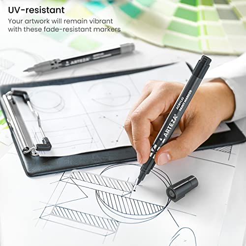 Arteza Acrylic Paint Markers, Set Of 12 Metallic Marker Pens, 3 Gold, 3 Silver, 3 Black, 3 White, Extra-Fine Nibs, 15Mm, For Stone, Glass, And Wood #TOP3