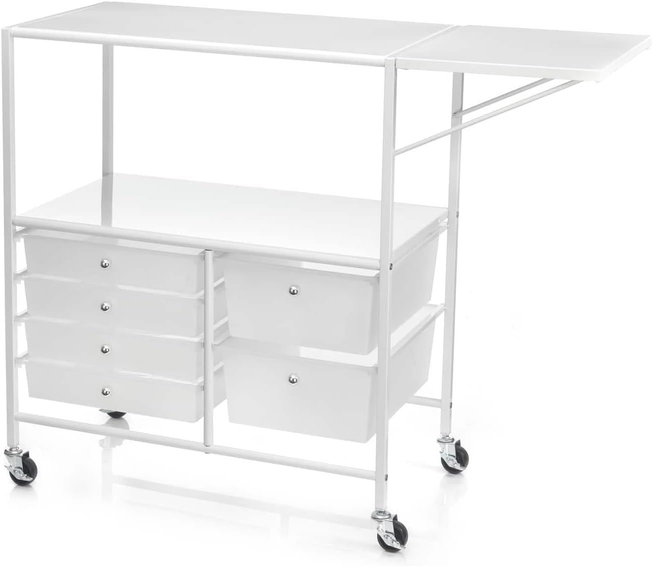 Essex Drawers & Rolling Storage Cart with Tray and Extandable Table by Simply Tidy - Organize Art and Craft Supplies, White