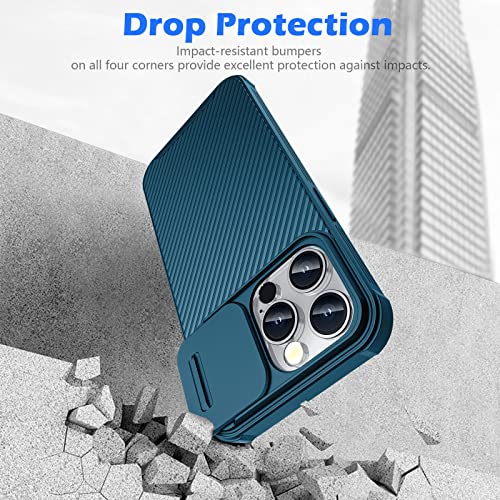 Image of imluckies Compatible with 6.1 inch iPhone 13 Pro Case with Slide Camera Cover, [Back Hard PC & Soft Bumper], Slim Protective & Full Camera Protection Scratch-Resistant Case (Blue)