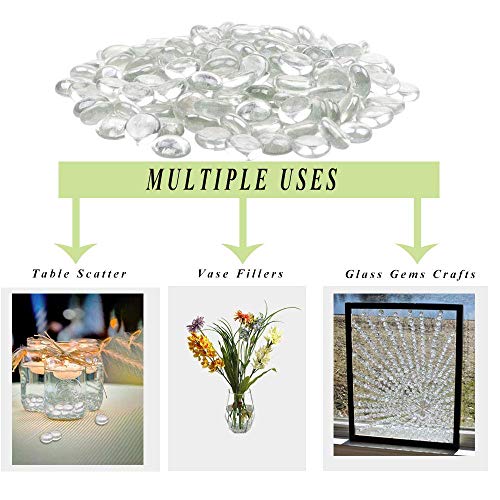 Muhome Clear Flat Glass Marbles, Glass Pebbles, Glass Gems For Vase Filler, Party Table Scatter, Glass Landscaping Stones, Aquarium Decorative Rocks, Glass Beads For Vases,1 Lbs (Approx 100 Pcs) #TOP3