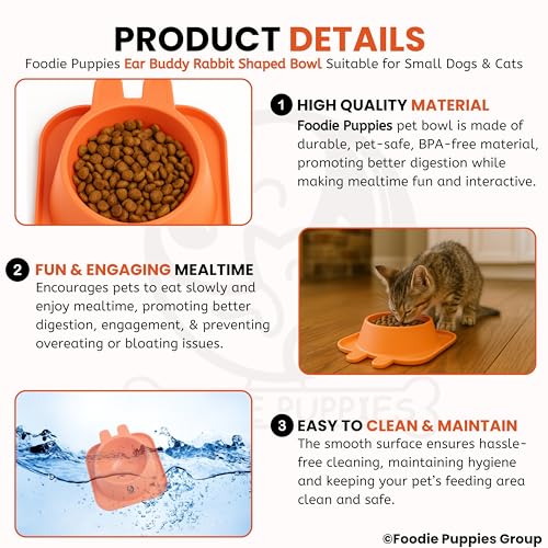 Image of Foodie Puppies Pet Feeding Tilted Cat Bowl - (Ear Buddy Rabbit Shape) | Durable, Anti Vomiting, Healthy Cat Feeder for Persian Cat Prevent Tipping Over | Bowl for Cats, Kittens & Puppies