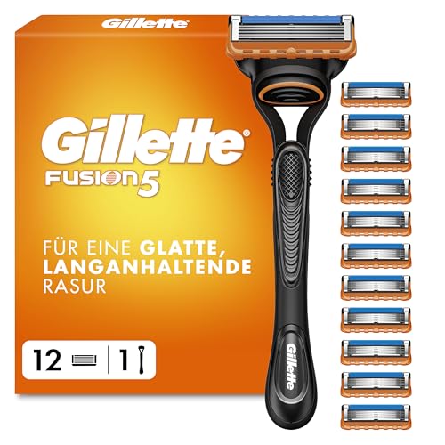Gillette Fusion5 Rasierer für Männer — Inkl. 1 Gillette Nassrasierer, 12 Ersatzklingen mit Gleitstreifen für ein Sanftes Gleiten und 5 Klingen für eine Gründliche, Langanhaltende Rasur