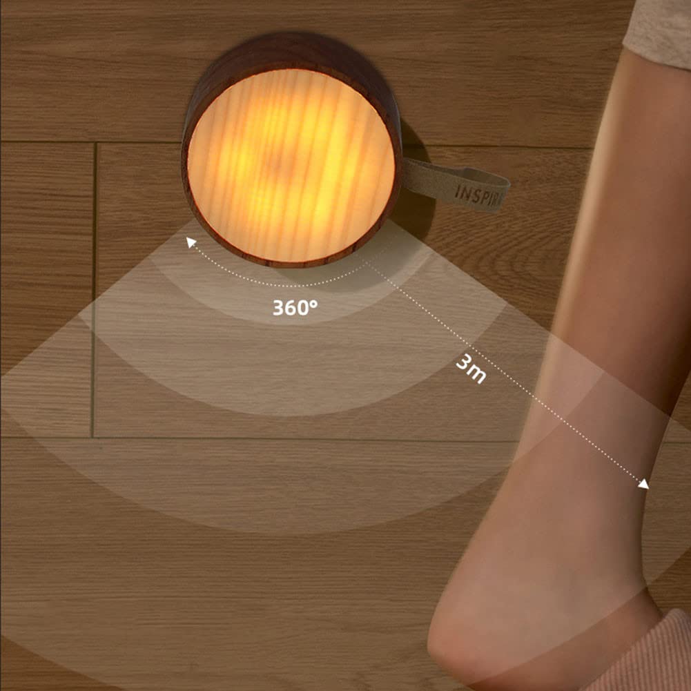 Luce notturna a LED rilevatore di movimento USB ricaricabile luce notturna legno bianco caldo semplice illuminazione rotonda dell'armadio lampade corridoio design magnetico luce notturna portatile