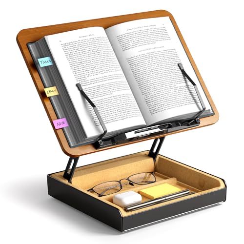 OPTIXCELL ブックスタンド 卓上書見台 読書台 360°回転式台座 無階段高さ角度調節 ページ押さえクリップ付き 折りたたみ式 台所/オフィス/学習多用途 レシピ・雑誌・タブレット (収納式)