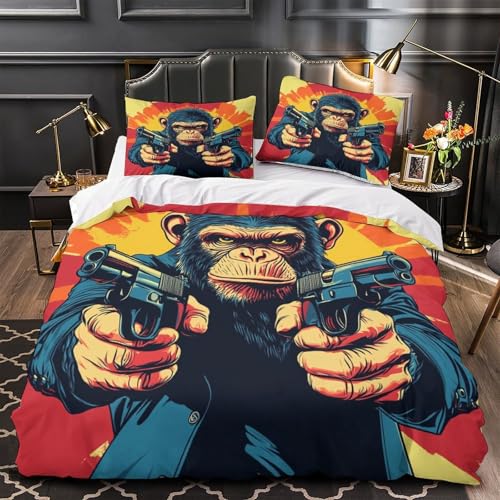 Housse de couette microfibre résistante motif singe 3D lit 260x220 cm - 2