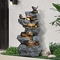Dephet 5-Tiers Cascading Rock Water Fountain Outdoor - Waterfalls Fountains with LED Lights, Outdoor/Indoor Resin Water Feature Fountain for Patio, Garden, Backyard, Deck, Porch, Home Art Docor