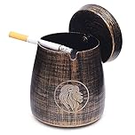SUNNEKO Ashtray with Lid Windproof Smell Proof, Cool Cigarette Holder, Ash Bucket, Desktop Smoking Ash Tray for Outdoor Indoor Use, Garden Home Office Kitchen Decoration, Vintage Colours, Lion